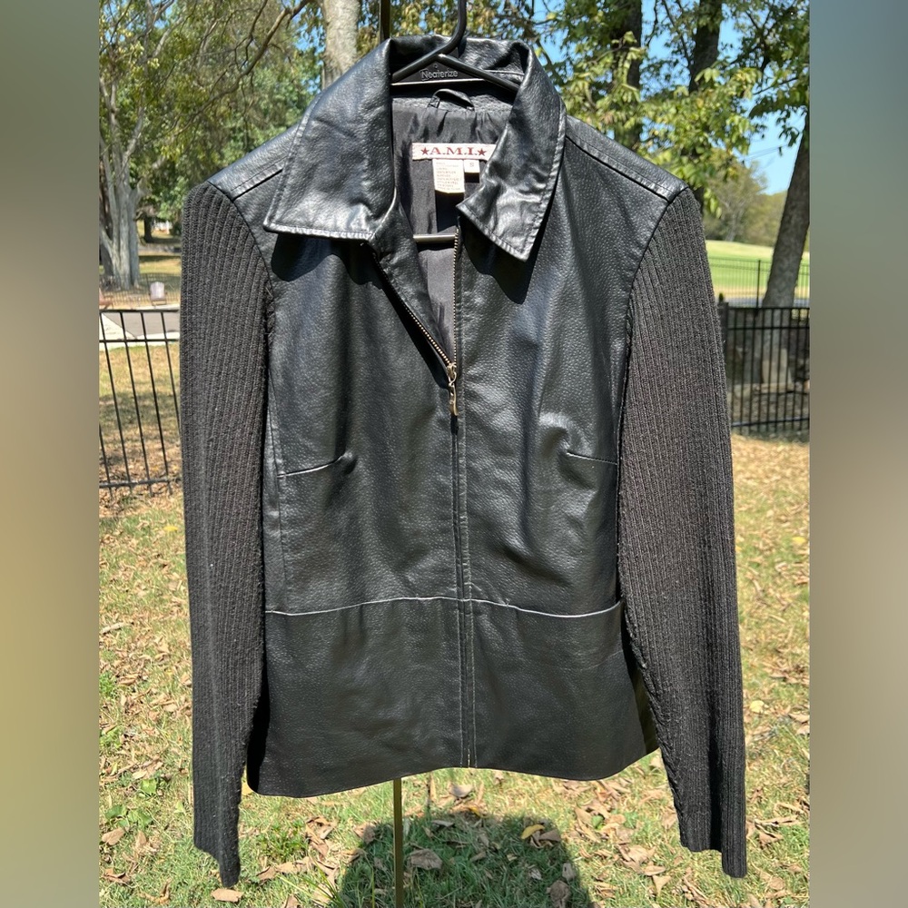 AMI, Women’s Vintage Leather Coat, Lined, Black, Size S